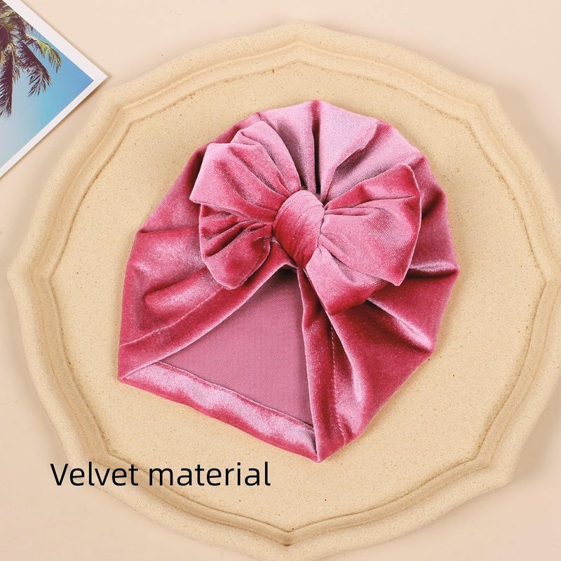 Esumun Baby Girls Hair Bow Turban Hat 6PCS Set, Top Bowknot Head Wrap Beanie India Caps for Infant Toddlers - Image 5